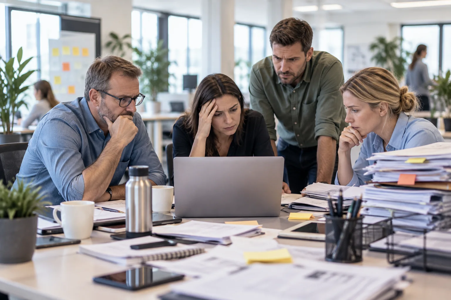 Ett team hanterar ett avbrott i en viktig digital förmåga medan arbetet samlas på hög.